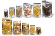 Stand up pouches metallic transparent - gold metallic and silver metallic | Bestbuyenvelopes.com