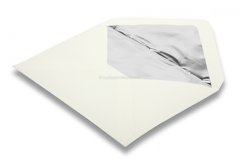 Lined ivory white envelopes - silver lined