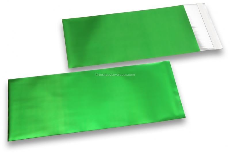 Green coloured matt metallic foil envelopes - 110 x 220 mm