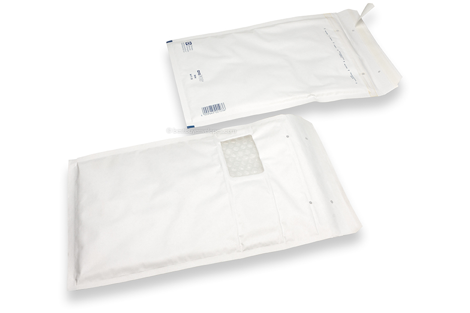 White air-cushioned envelopes with window - 225 x 340 mm, window on left 55 x 90 mm, window position 15 mm from the leftside and 70 mm from the top