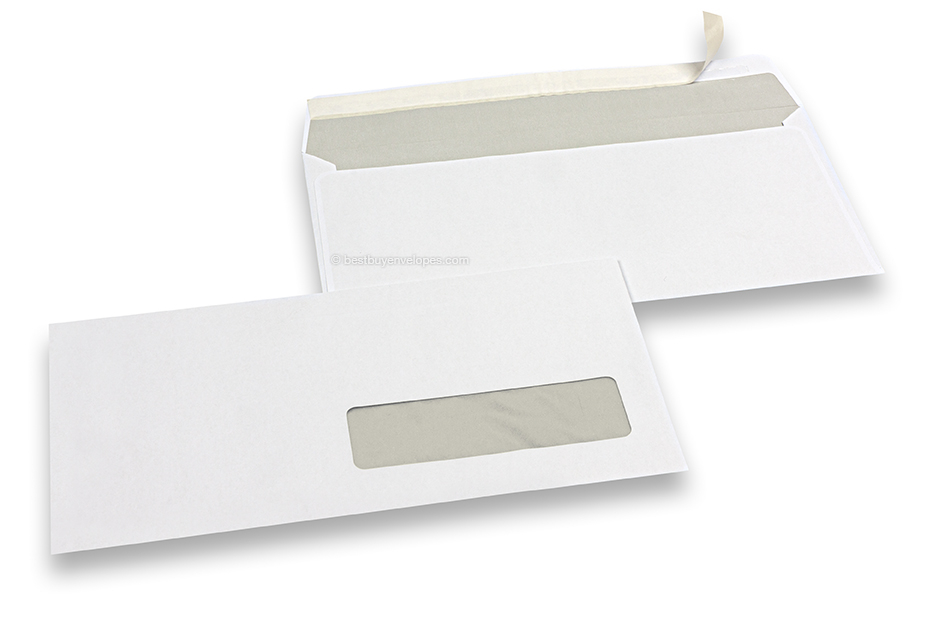 Window envelopes, white, 110 x 220 mm (EA5/6), window on right 30 x 100 mm, window position 15 mm from the right side and 20 mm from the bottom, 80 gram, strip closure