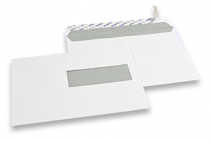 Window envelopes, white, 156 x 220 mm (EA5), window on right 40 x 110 mm, window position 15 mm from the right side and 66 mm from the bottom, 90 gram, closure with seal strip, weight each approx. 5 g.