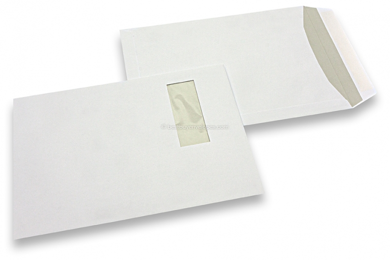 Window envelopes, white, 220 x 312 mm (EA4), window on left 40 x 110 mm, window position 20 mm from the left side and 50 mm from the top, 120 gram, gummed closure, weight each approx. 18 g.