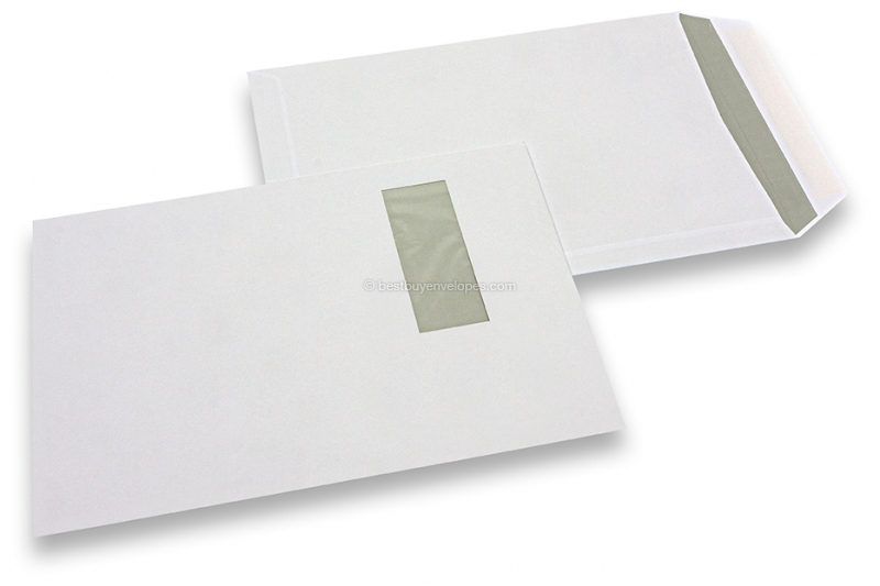 Window envelopes, white, 229 x 324 mm (C4), window on left 40 x 110 mm, window position 20 mm from the left side and 60 mm from the top, 120 gram, gummed closure, weight each approx. 20 g.