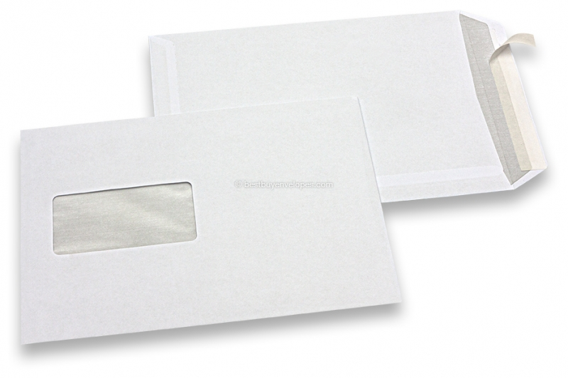 Basic window envelopes, 162 x 229 mm, 80 grs., window left 45 x 90 mm, window position 20 mm from the left side and 60 mm from the bottom, strip closure 