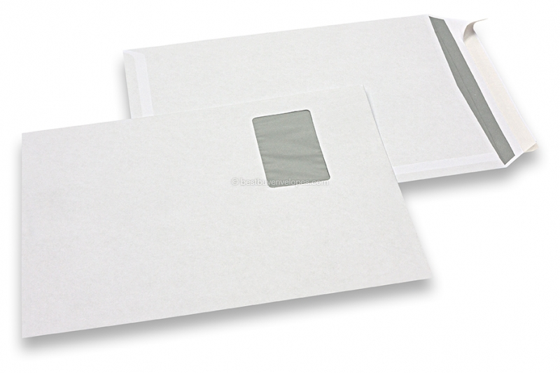Basic window envelopes, 229 x 324 mm, 100 grs., window left 55 x 90 mm, window position 20 mm from the left side and 60 mm from the top, strip closure