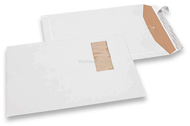 Window envelopes offwhite, 229 x 324 mm (C4), window left 40 x 110 mm, window position 20 mm from the left side and 60 mm from the top, 120gsm, approx. 20g. per unit.