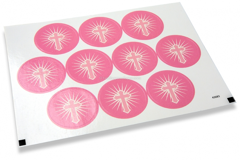 Communion envelope seals - cross pink