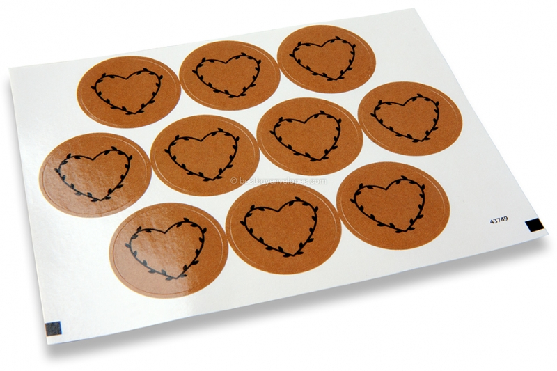 Love envelope seals - brown with black heart with leaves