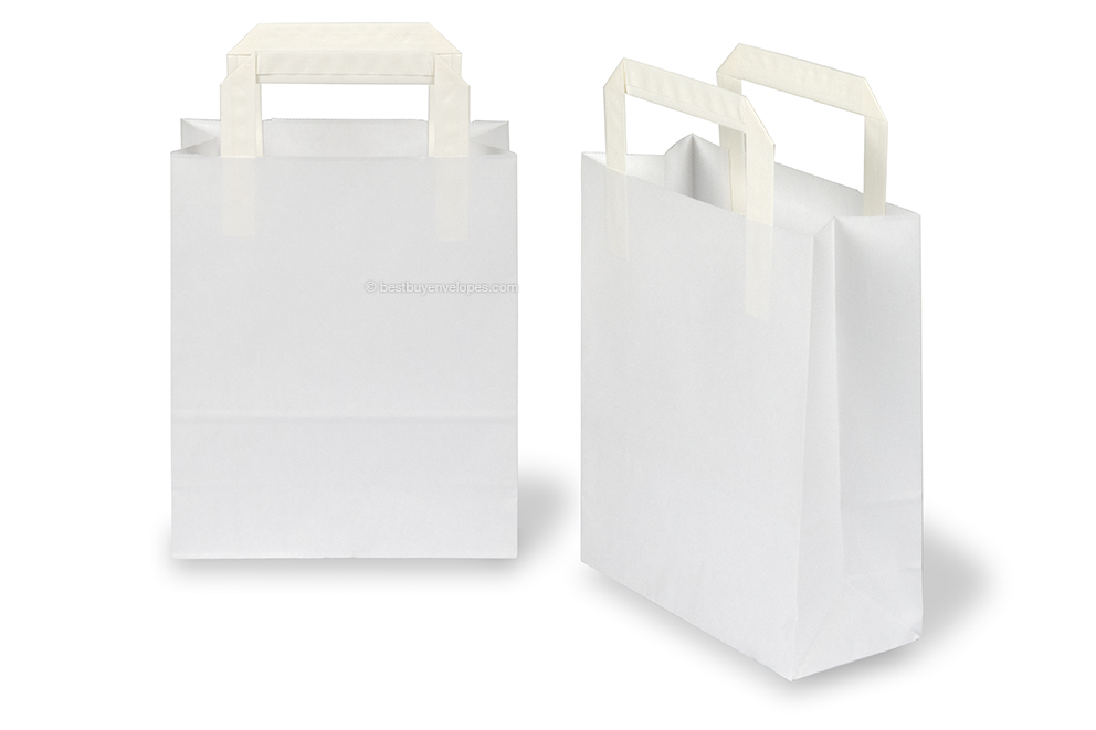 Paper carrier bags with folded handles - white, 180 x 80 x 220 mm