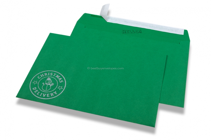 Coloured Christmas envelopes - Green, with snowman