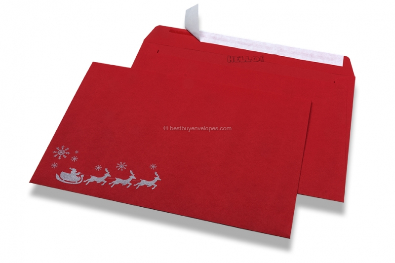 Coloured Christmas envelopes - Red, with sleigh
