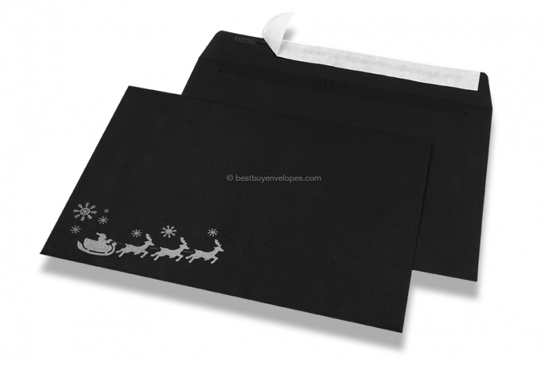 Coloured Christmas envelopes - Black, with sleigh