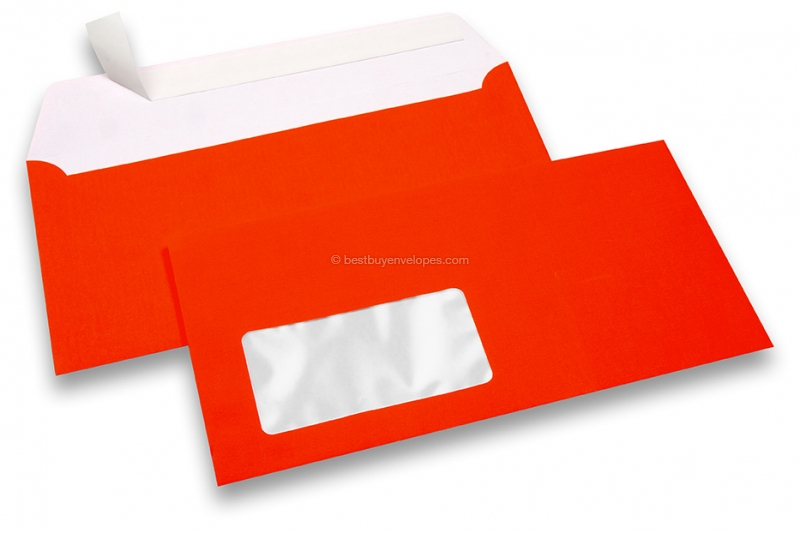 Neon envelopes - red, with window 45 x 90 mm, window position 20 mm from the leftside and 15 mm from the bottom