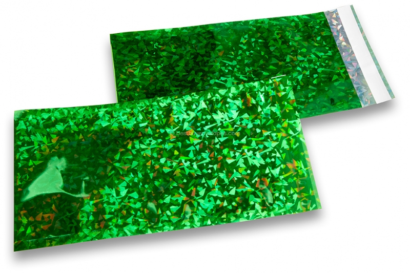 Coloured metallic foil envelopes green holographic  - 114 x 229 mm