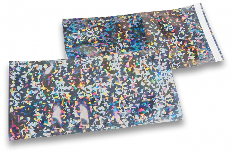 Coloured metallic foil envelopes silver holographic - 114 x 229 mm