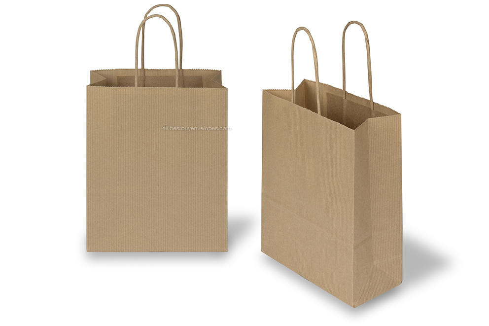 Paper carrier bags with twisted handles - brown striped, 180 x 80 x 220 mm, 90 gsm