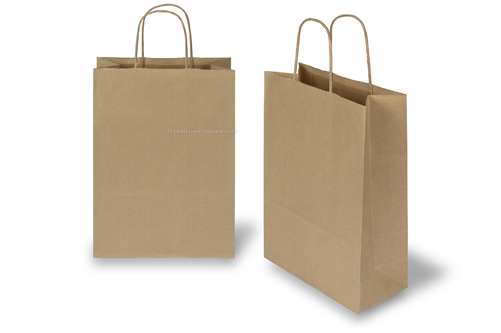 Paper carrier bags with twisted handles - brown striped, 220 x 100 x 310 mm, 90 gsm