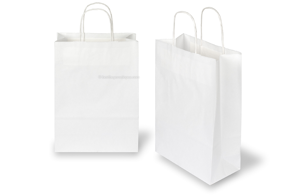 Paper carrier bags with twisted handles - white, 220 x 100 x 310 mm, 90 gsm