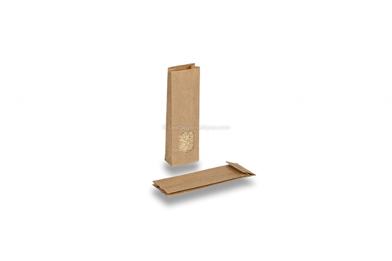 Block bottom paper bags brown - 55 x 30 x 175 mm with window, 50 ml