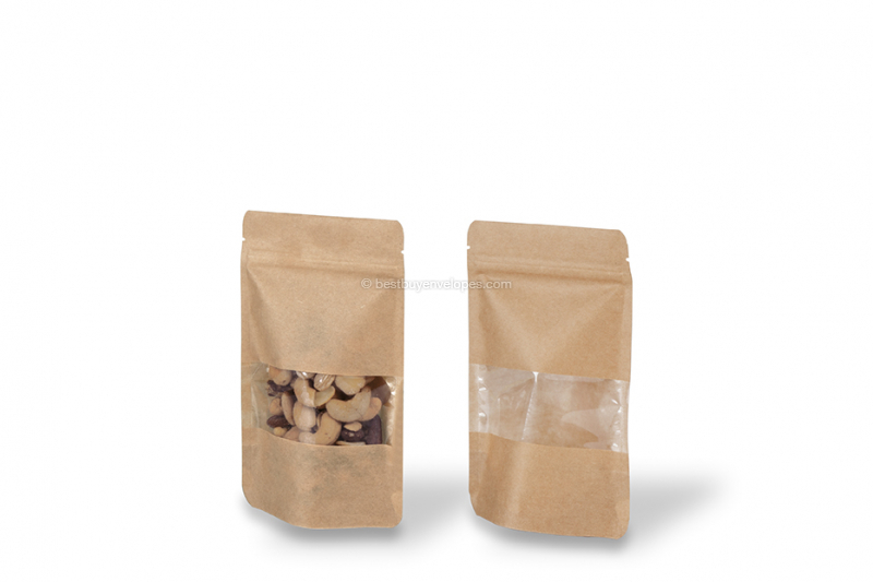 Stand up pouch with window - brown, 110 x 185 x 70 mm, 250 ml