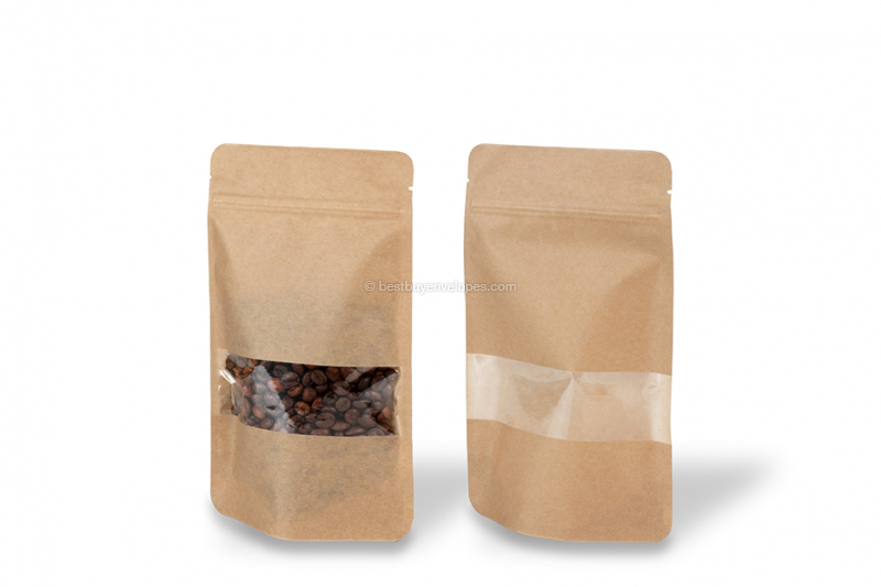 Stand up pouch with window - brown, 130 x 225 x 70 mm, 500 ml