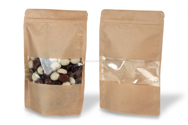 Stand up pouch with window - brown, 180 x 290 x 90 mm, 1000 ml