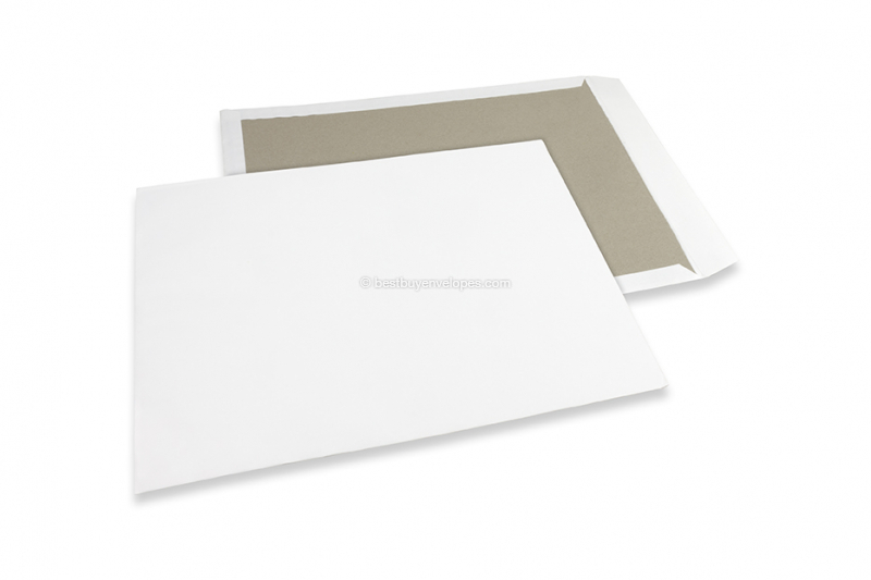Board-backed envelopes - 400 x 500 mm, 120 gr white kraft front, 700 gr grey duplex back, no glue / no stripclosure