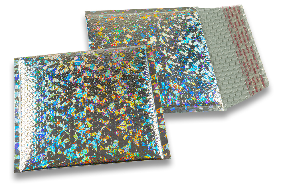 ECO metallic bubble envelopes - silver holographic 165 x 165 mm