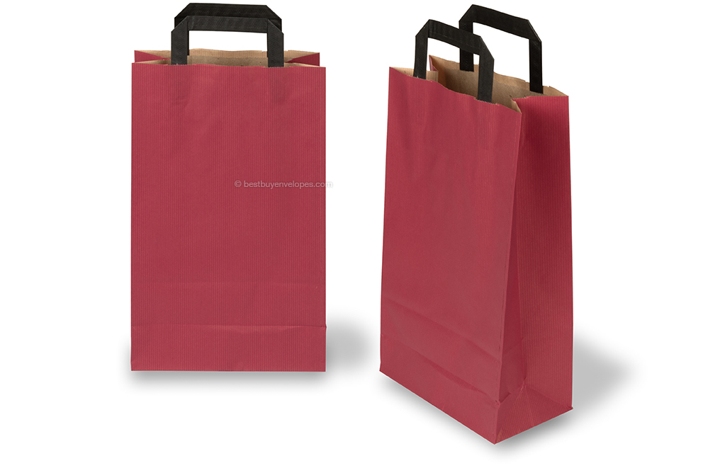 Paper carrier bags with folded handles - red, 220 x 105 x 360 mm
