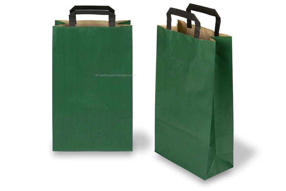 Paper carrier bags with folded handles - green, 220 x 105 x 360 mm