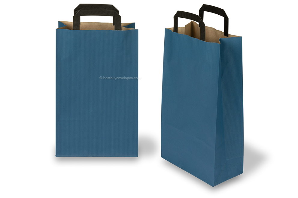 Paper carrier bags with folded handles - blue, 220 x 105 x 360 mm