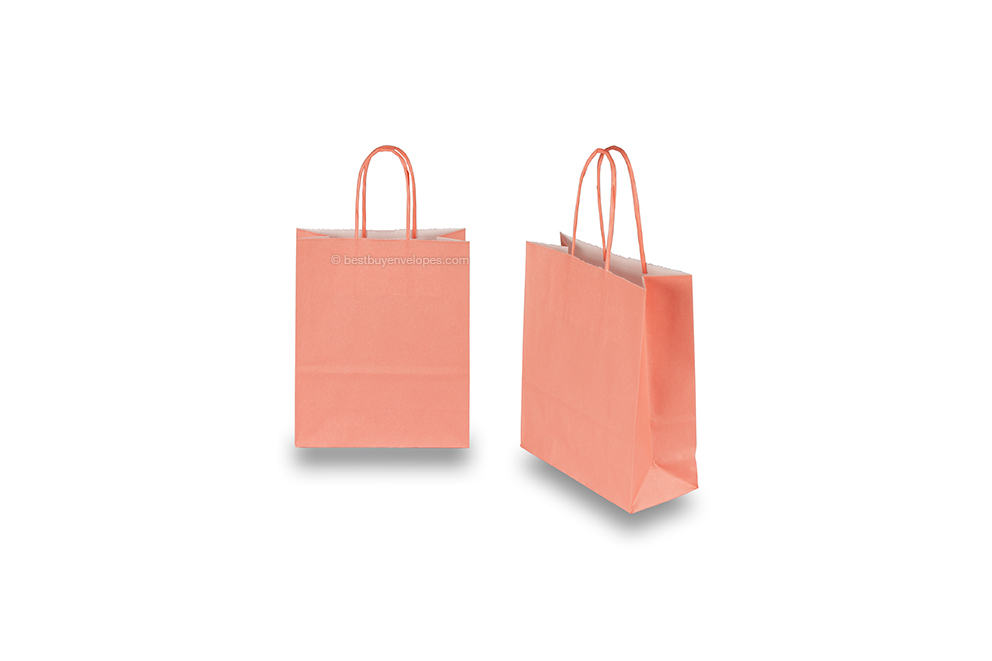 Paper carrier bags with twisted handles - salmon pink, 180 x 80 x 220 mm, 90 gsm