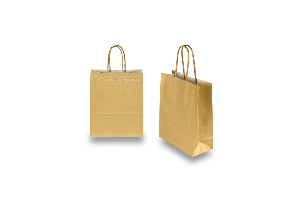 Paper carrier bags with twisted handles - gold, 180 x 80 x 220 mm, 90 gsm