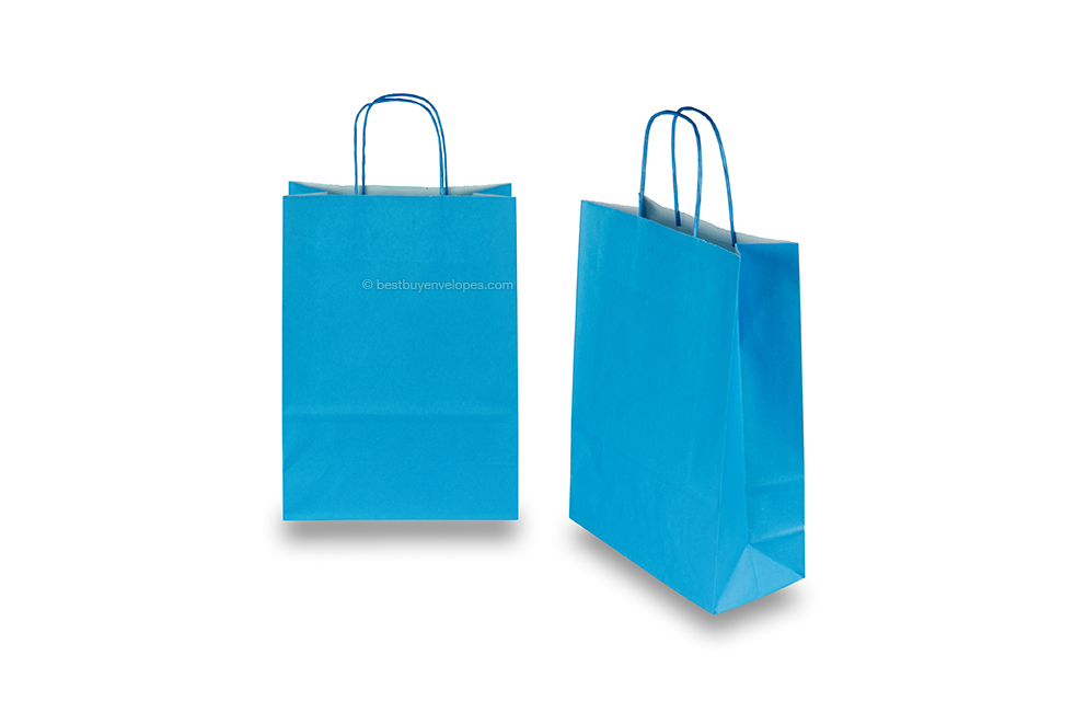 Paper carrier bags with twisted handles - blue, 220 x 100 x 310 mm, 90 gsm