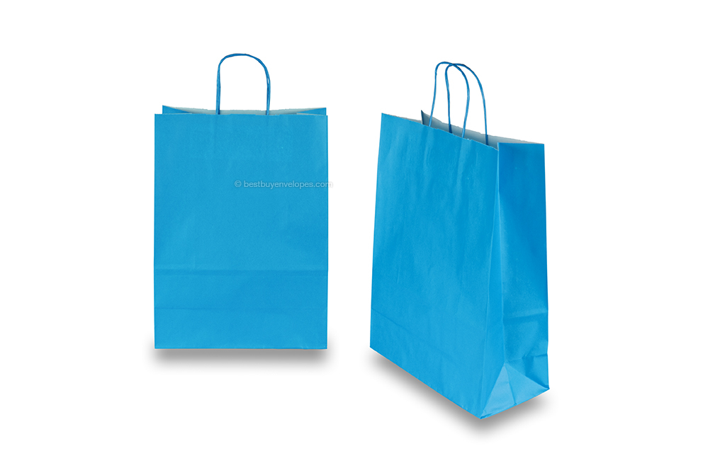 Paper carrier bags with twisted handles - blue, 260 x 120 x 350 mm, 90 gsm