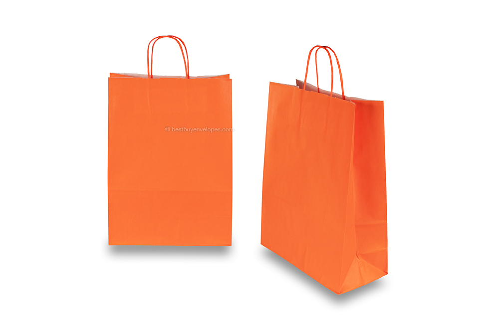 Paper carrier bags with twisted handles - orange, 260 x 120 x 350 mm, 90 gsm