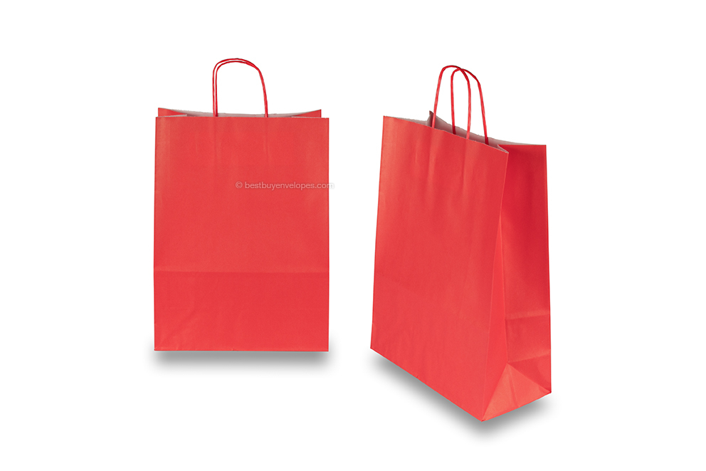 Paper carrier bags with twisted handles - fire red, 260 x 120 x 350 mm, 90 gsm