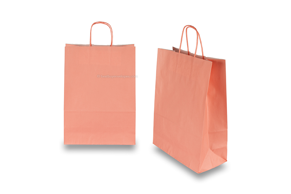 Paper carrier bags with twisted handles - salmon pink, 260 x 120 x 350 mm, 90 gsm