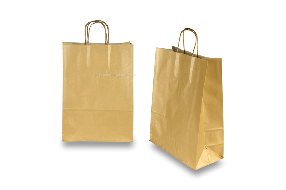 Paper carrier bags with twisted handles - gold, 260 x 120 x 350 mm, 90 gsm