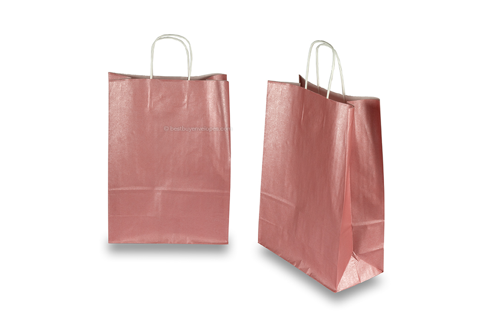 Paper carrier bags with twisted handles - pink metallic, 260 x 120 x 350 mm, 90 gsm