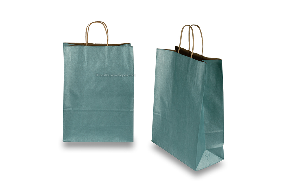 Paper carrier bags with twisted handles - petrol metallic, 260 x 120 x 350 mm, 90 gsm