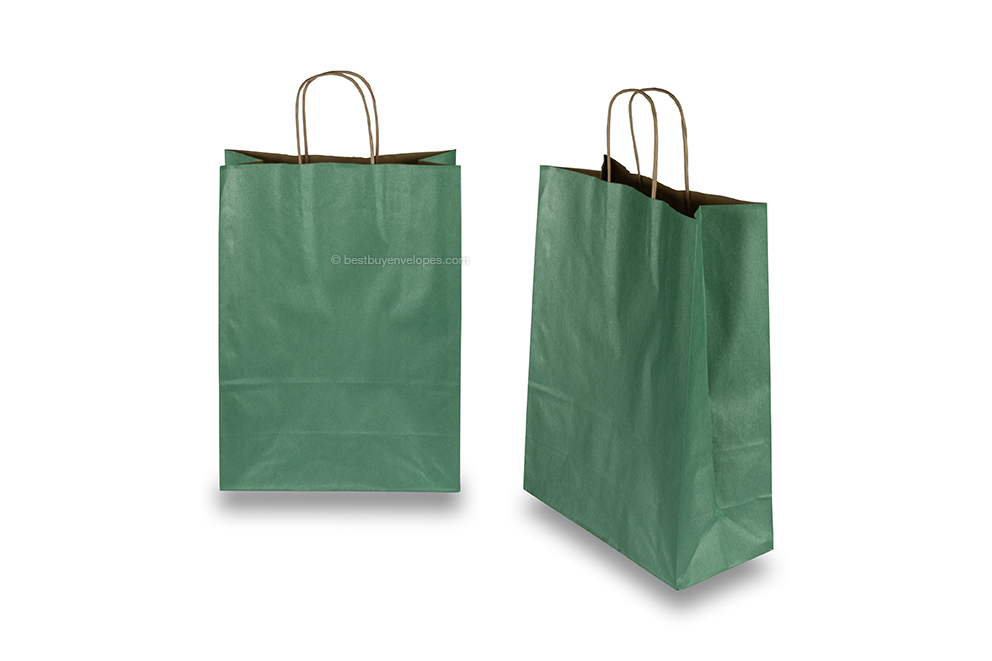 Paper carrier bags with twisted handles - dark green metallic, 260 x 120 x 350 mm, 90 gsm