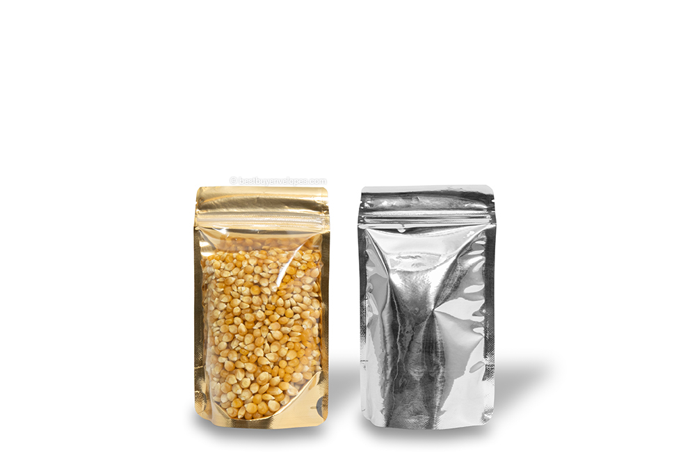 Stand up pouches metallic transparent - gold metallic, 110 x 185 x 70 mm - 250 ml