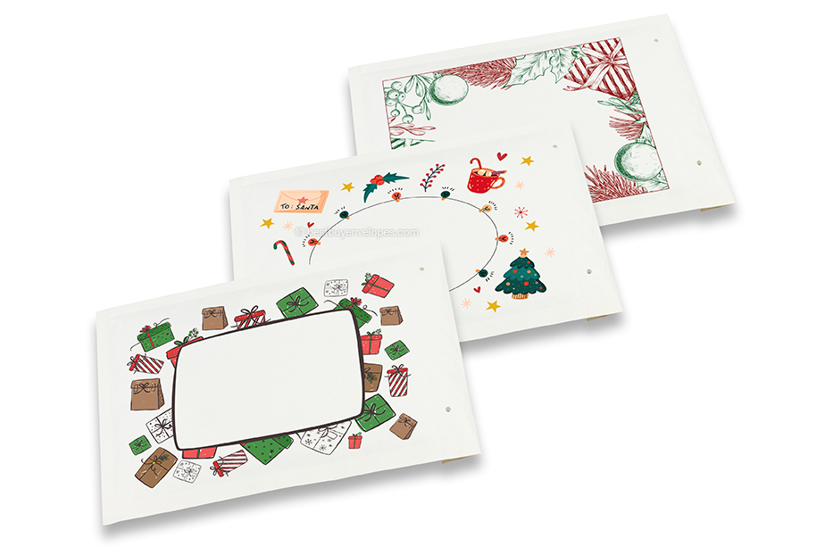 White Christmas bubble envelopes